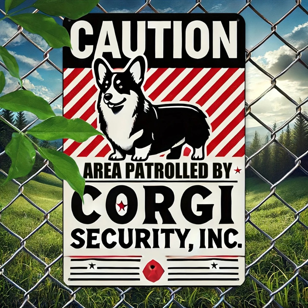 Home Security Kitchener - Retro Aluminum Caution Sign, Corgi Security